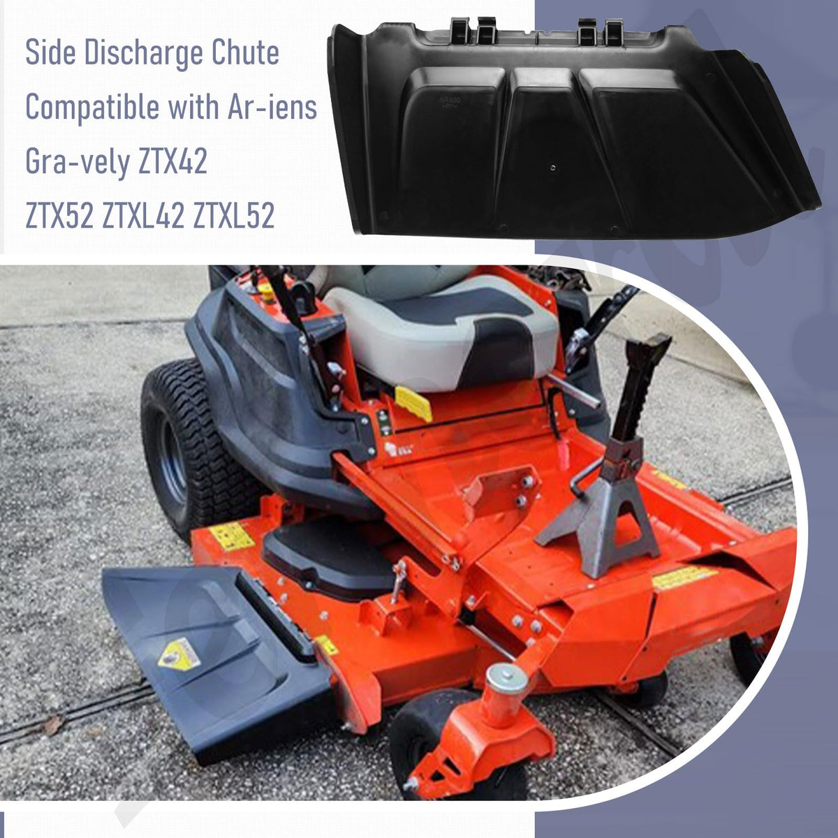 Fennoral 04795000 side discharge chute compatible with ZT XL series for smooth mowing.