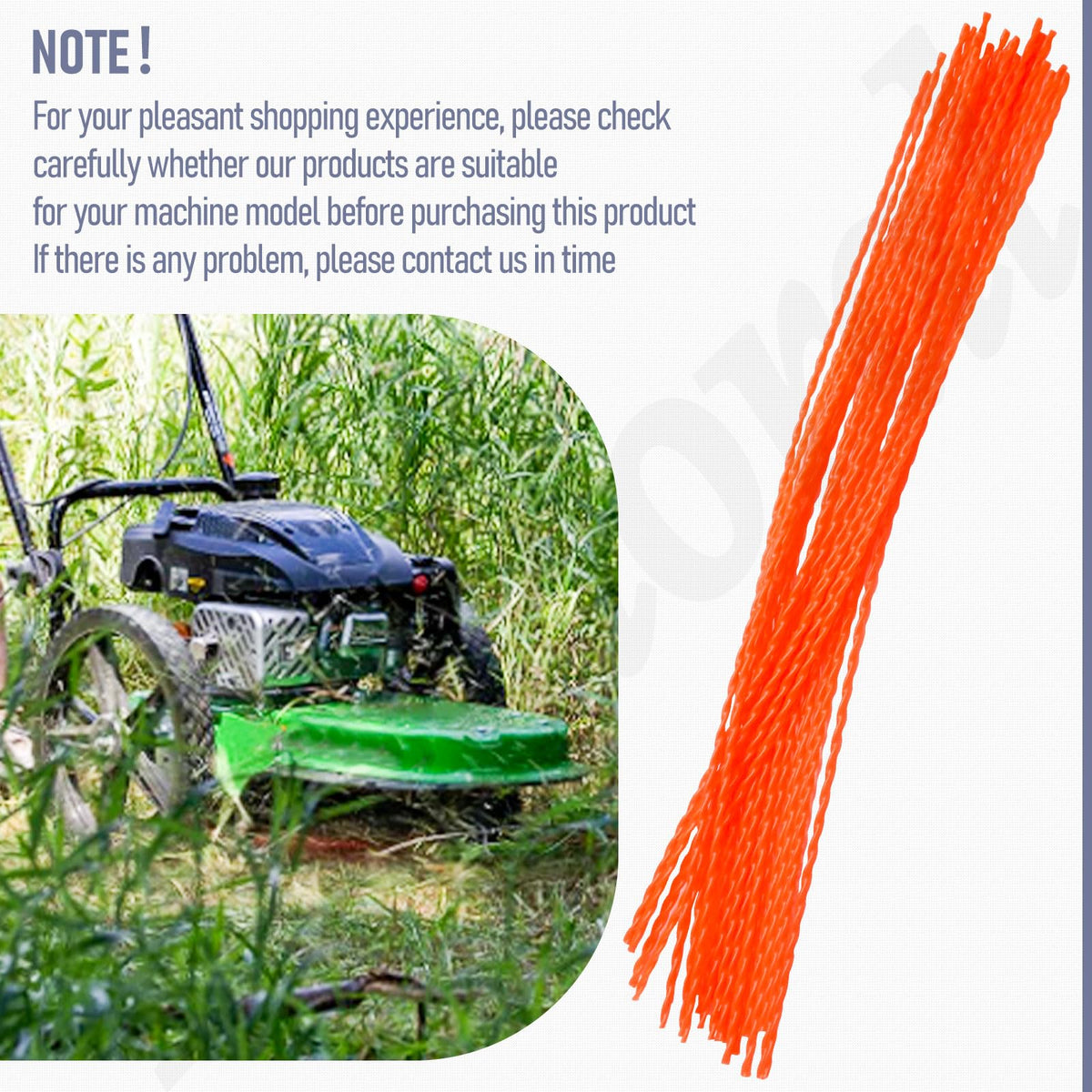 Fennoral trimmer line in lawn care use on a universal mower