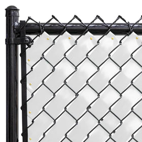 Fenpro chain-link privacy tape Arctic White roll adds discreet privacy with preserved airflow.