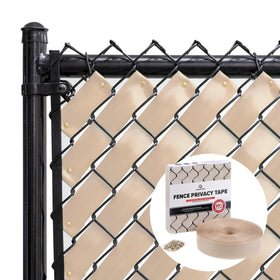 Fenpro easy-install privacy tape Desert Tan shown on a typical chain-link fence