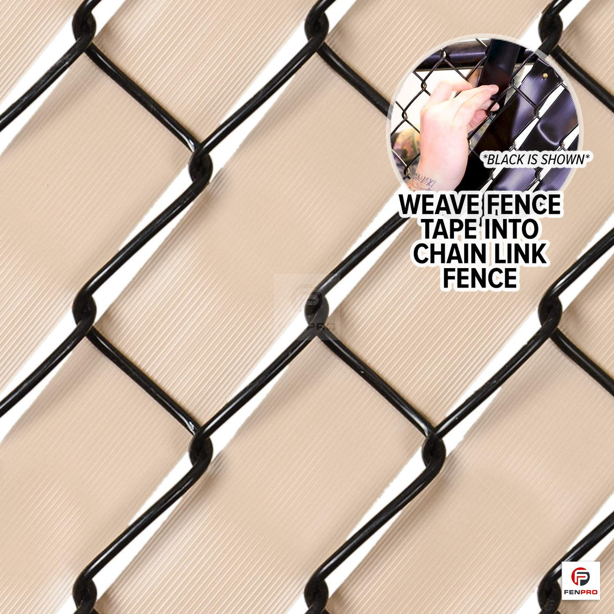 Fenpro yard privacy tape on a fence screen Desert Tan for patio privacy