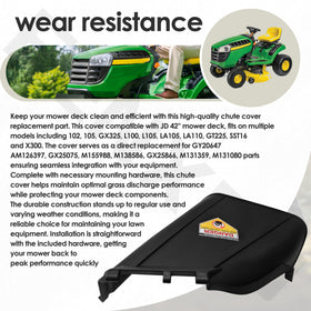 FENXDN chute cover installed on a JD mower deck shows clean discharge protection.