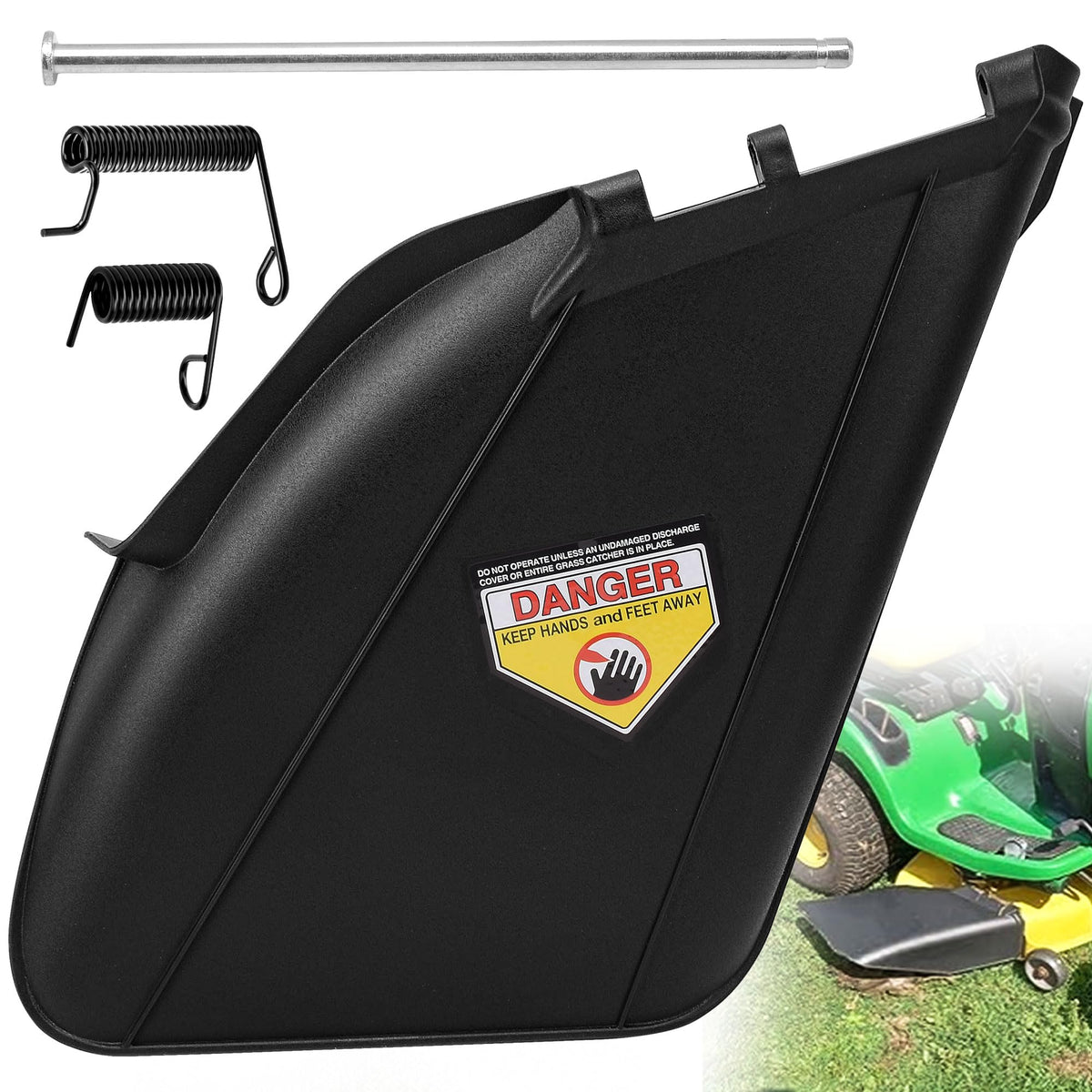 FENXDN GY20647 chute cover with hardware for John Deere decks, rugged replacement for debris protection.