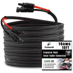 Feotech Twin Wire 10FT extension cable for solar panels, durable outdoor use.