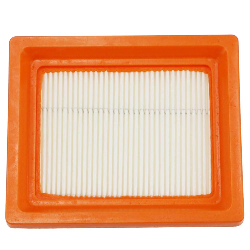 Ferilter air filter mounted on mower intake guards dust and debris during mowing