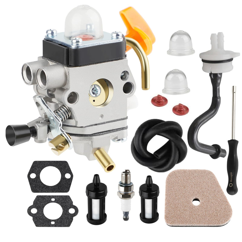 Ferilter STIHL FS90R carburetor close-up, compatible replacement for smooth starting and steady performance.