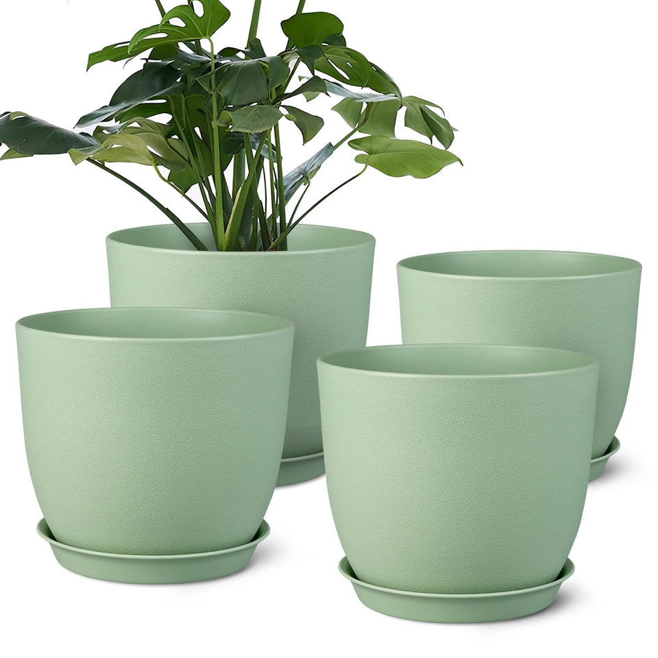 Ferlypote 8-inch pot set in matte green for versatile indoor and outdoor gardening.