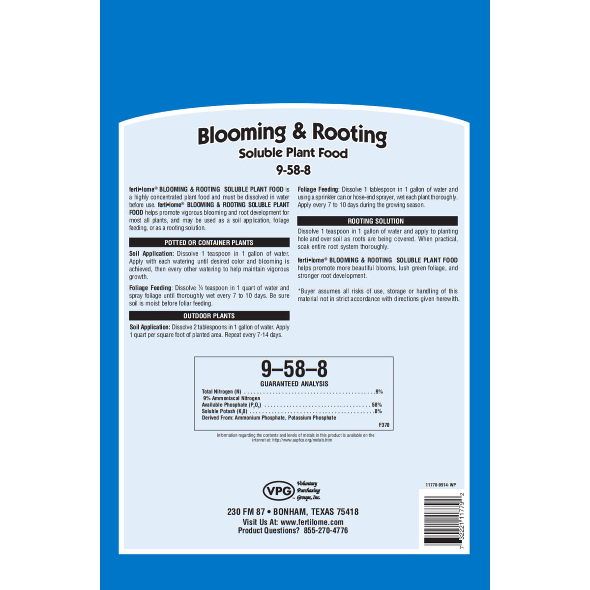Promotes root development and lush green foliage for roses, orchids, and tomatoes