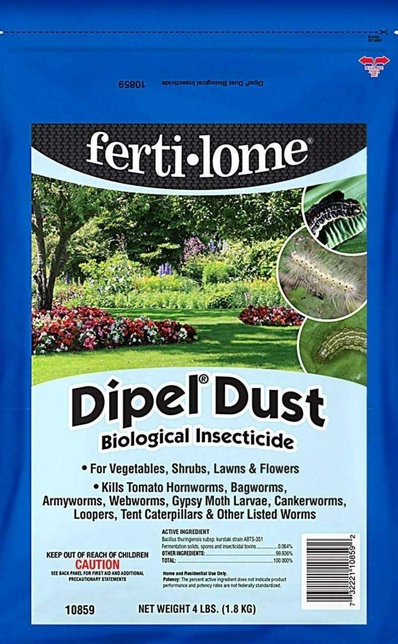 Ferti-lome Dipel Dust application on plants for quick biological pest control.