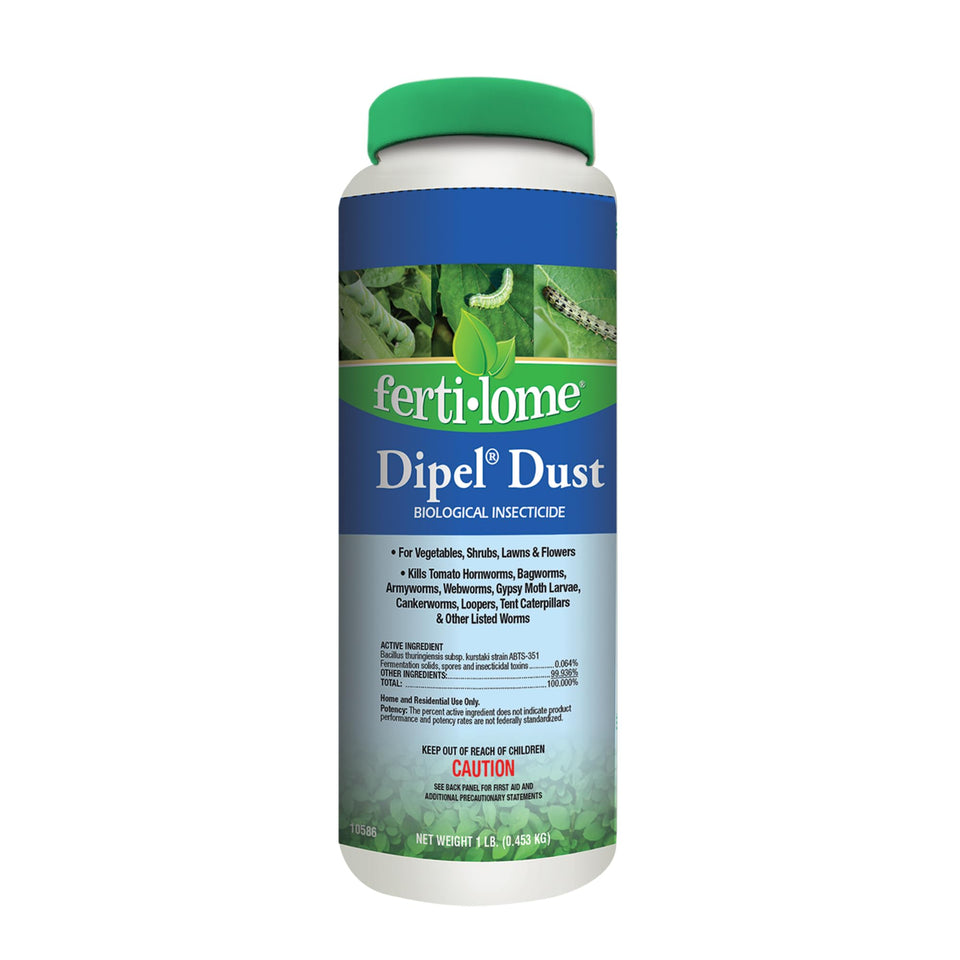 Ferti-lome Dipel Dust bottle ready for pest control on crops