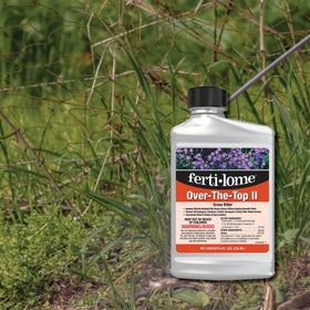 Spray application of Fertilome grass killer demonstrates easy weed treatment along a lawn