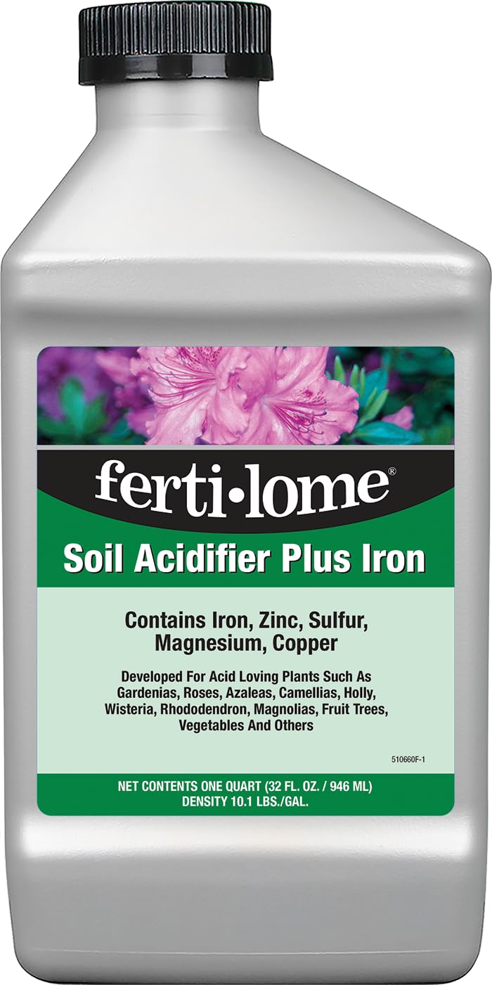 Ferti-lome Soil Acidifier Plus Iron 32 oz bottle improves soil pH for acid-loving plants