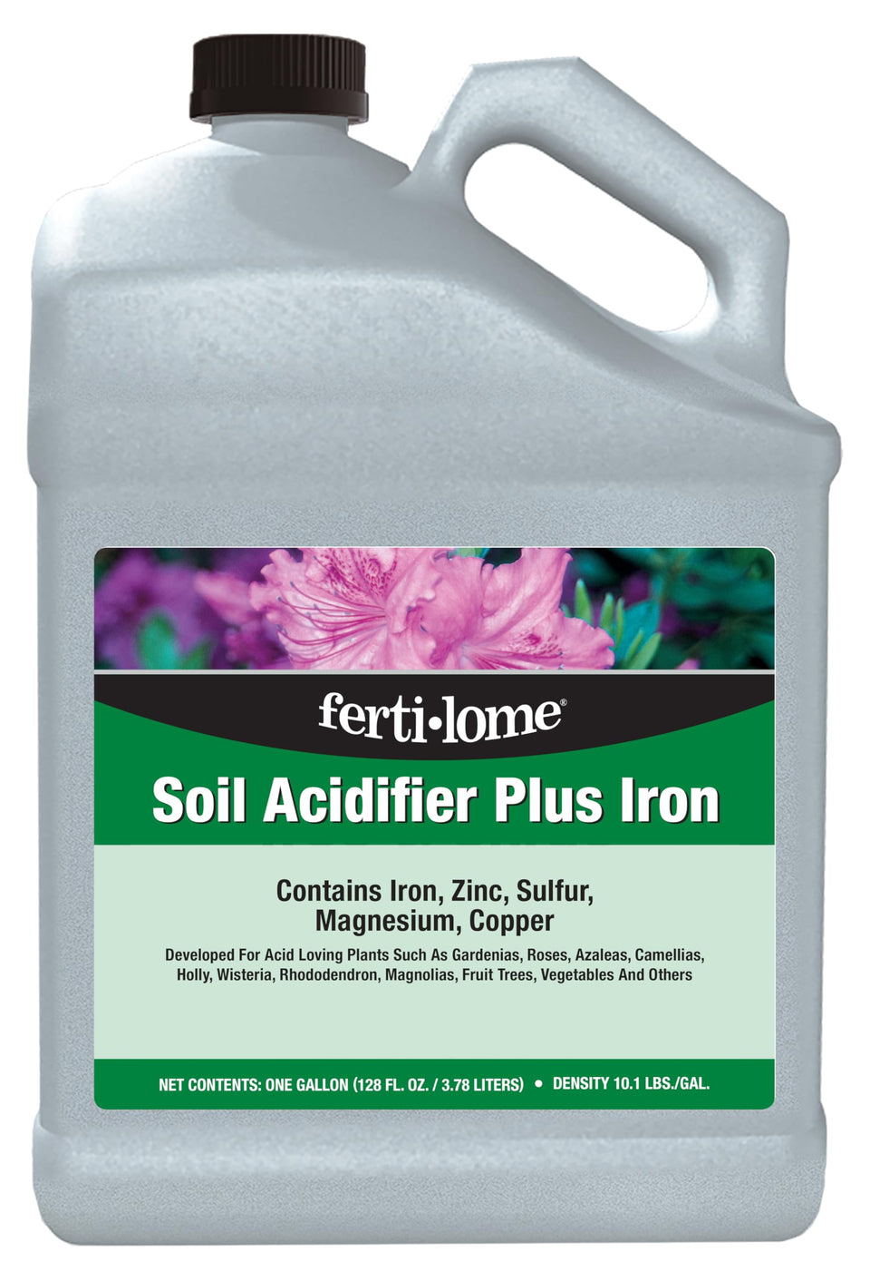 Ferti-lome Soil Acidifier Plus Iron bottle pour supports acid-loving plants like roses.