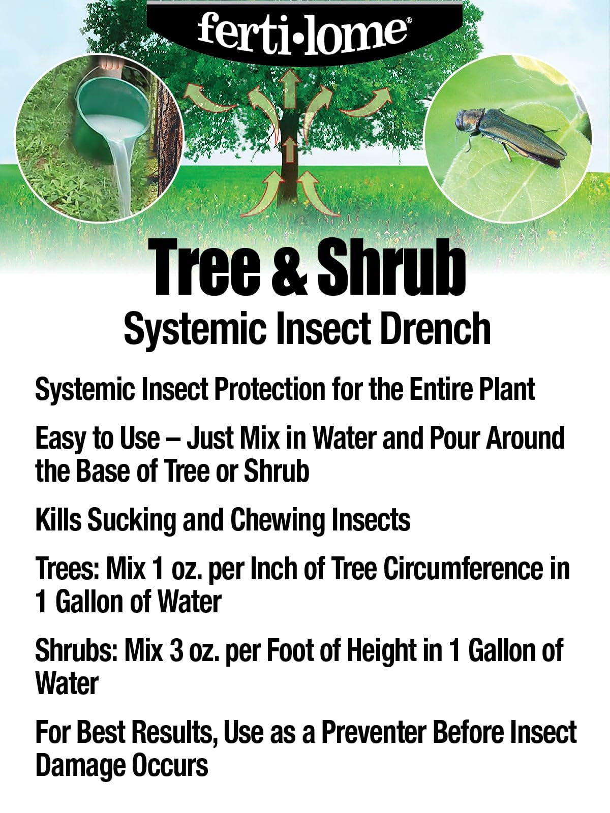 Pouring around the base of a tree with Ferti-lome Drench for root uptake protection.