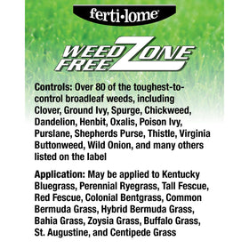 Ferti-lome Weed Free Zone lawn weed kill on grass, compatible with several turf types.