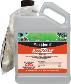 Ferti-Lome Weed Free Zone RTU bottle label highlighting quick spray use and weed targets.
