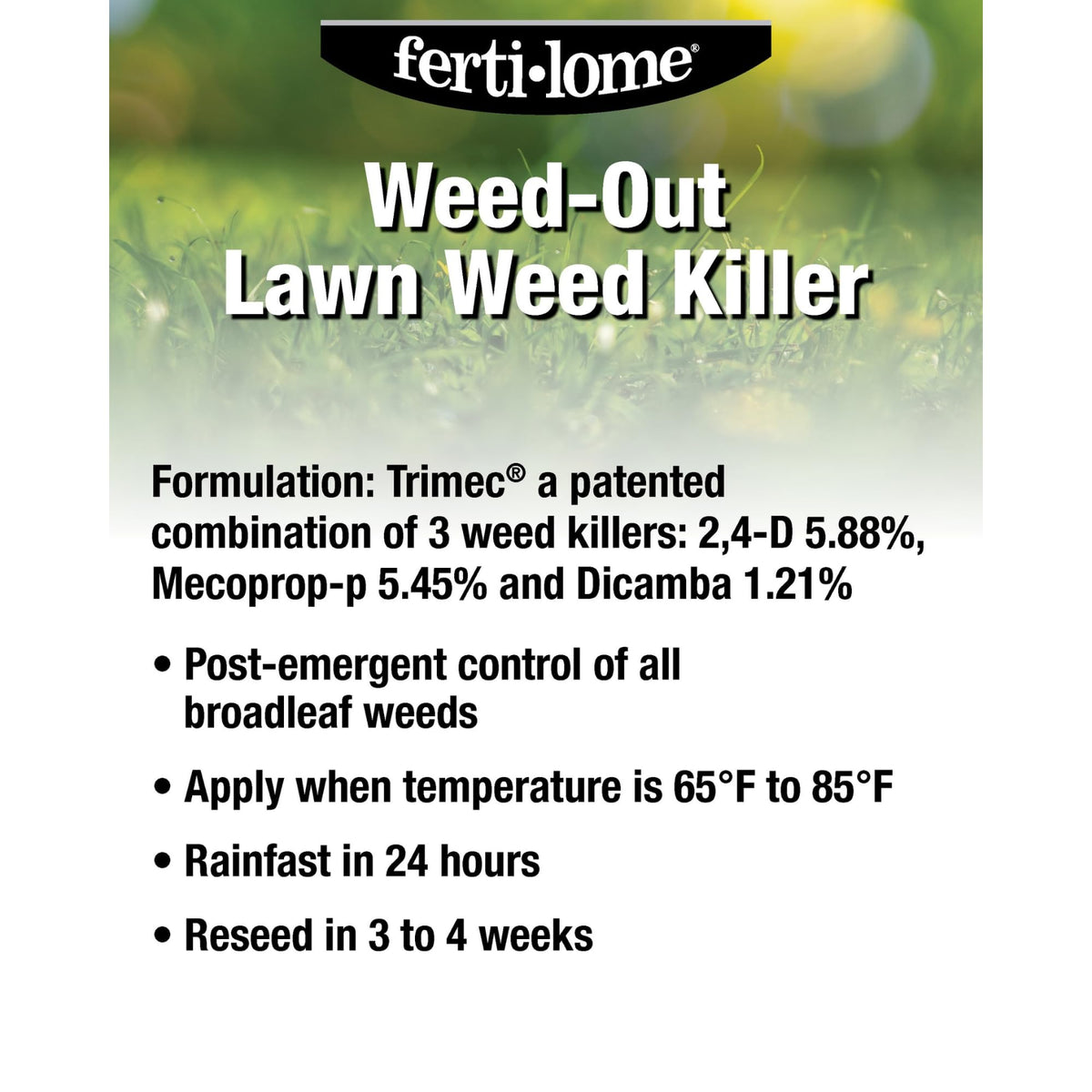 Ferti-lome Weed-Out application on turf targeting dandelions and clover