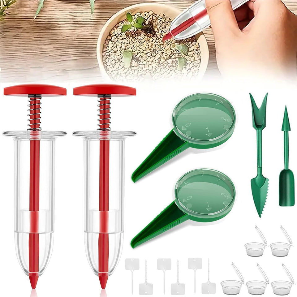 Fertile Rain mini seed spreader—compact design enables precise sowing.