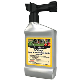 Close-up of the Ferti-lome F-Stop label highlighting outdoor disease protection for roses and vegetables.