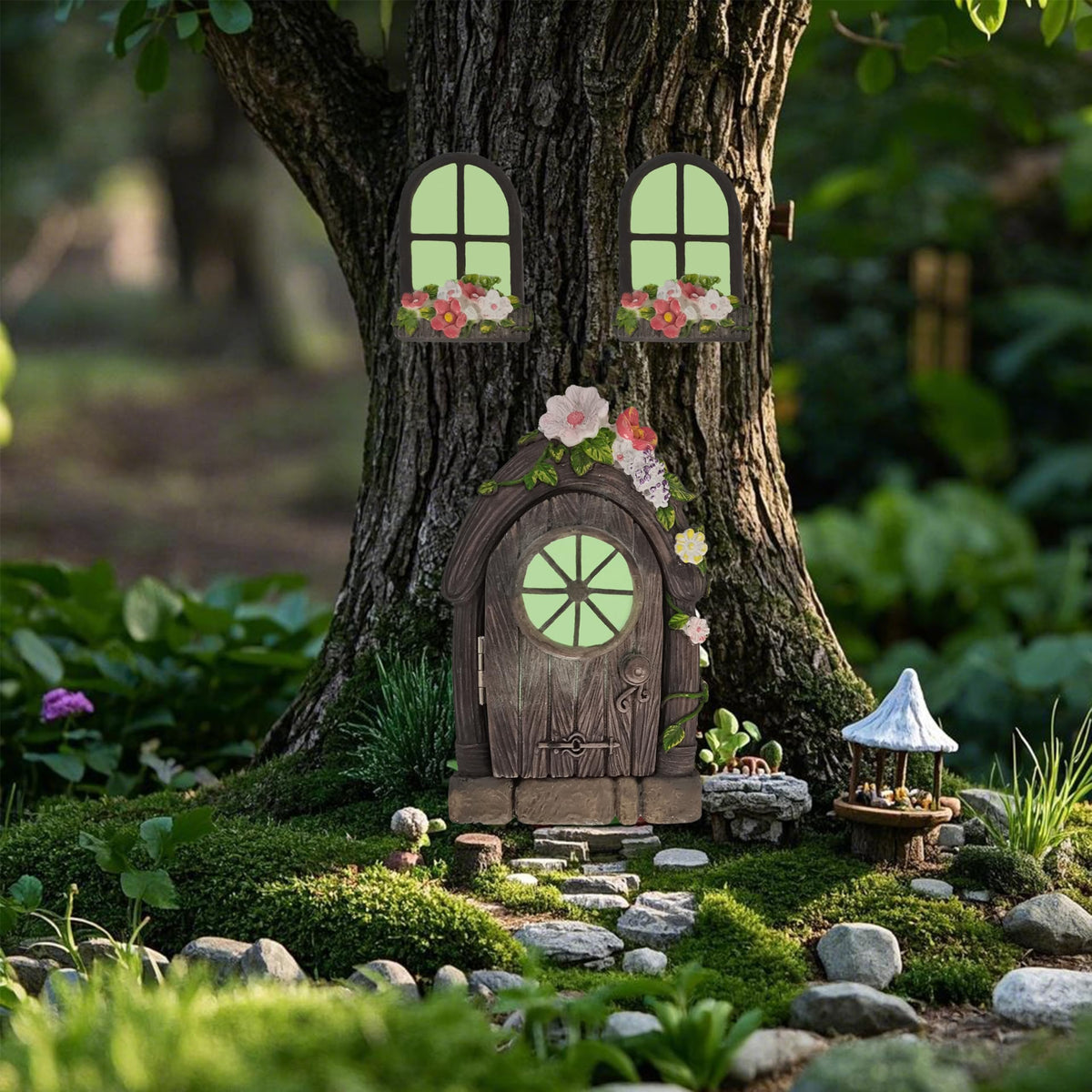 FESTGLOX pinecone lantern glows after sunlight, guiding tiny visitors home.