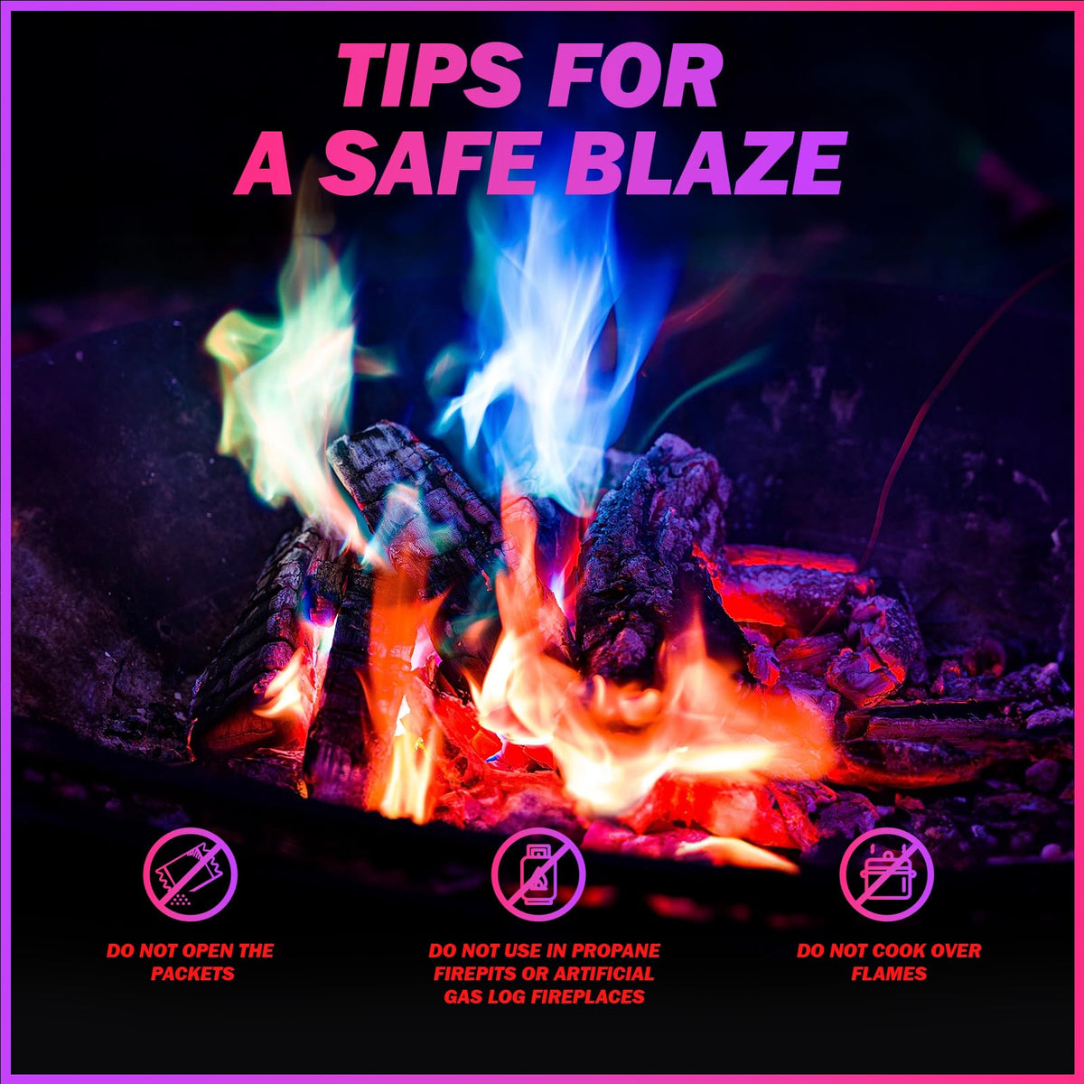 FESTIVALCOS Colorful Flames easy-use packet lets you create color with a simple toss.
