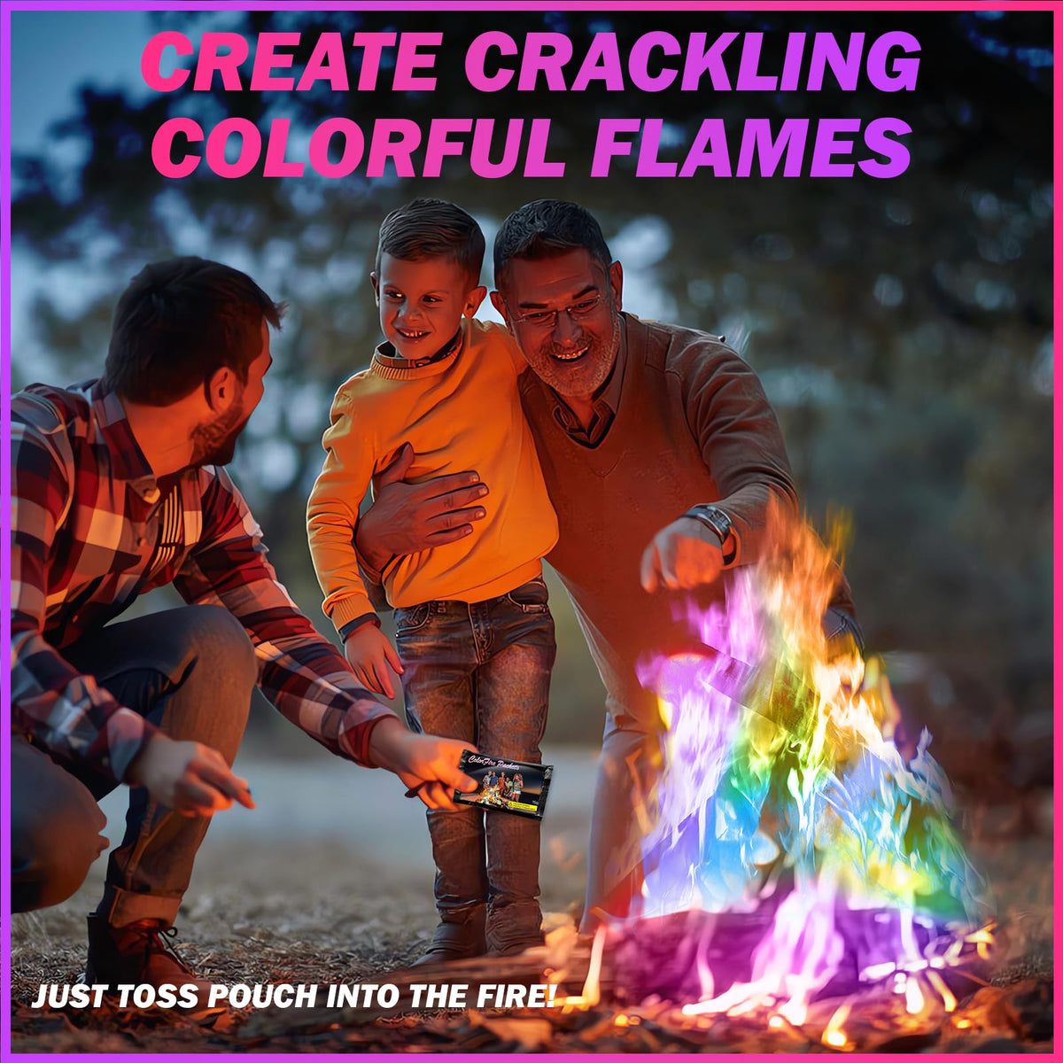 FESTIVALCOS Colorful Flames green flame packet adds vibrant color to outdoor gatherings.