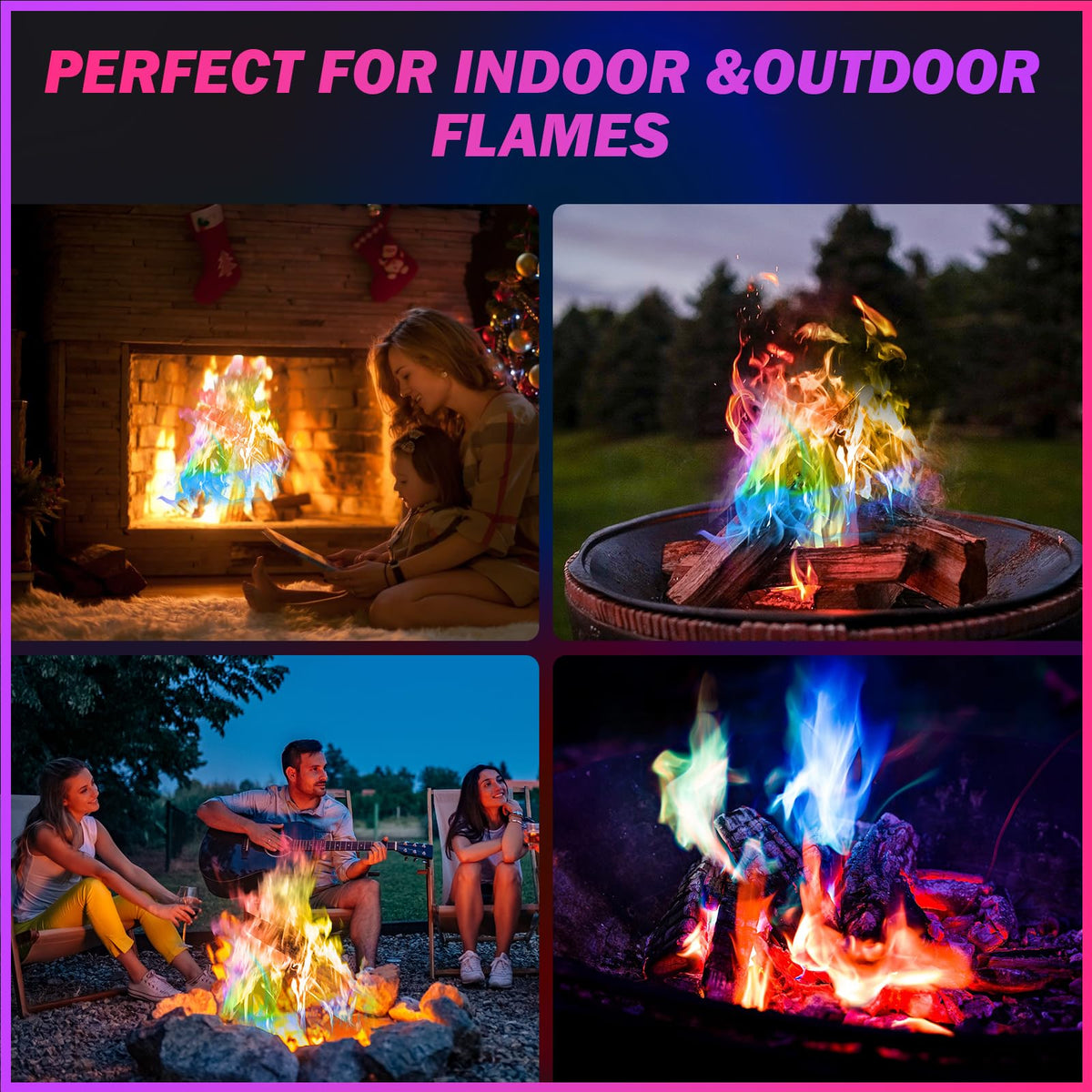 FESTIVALCOS Colorful Flames long-lasting packet provides about 30 minutes of color.