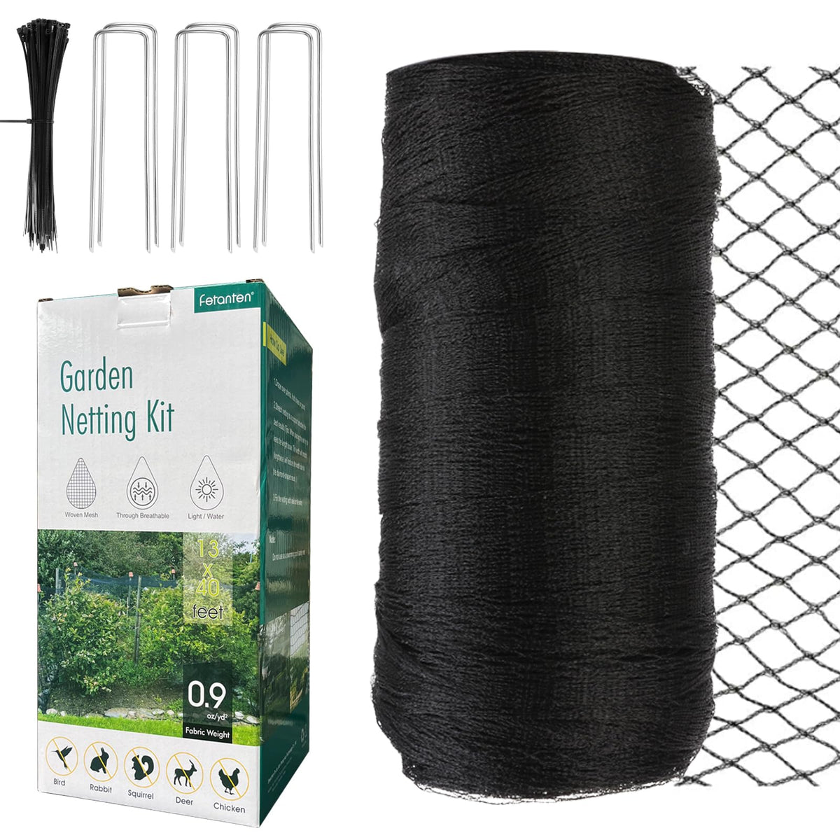 Fetanten bird netting 13x40ft kit protecting vegetables from birds