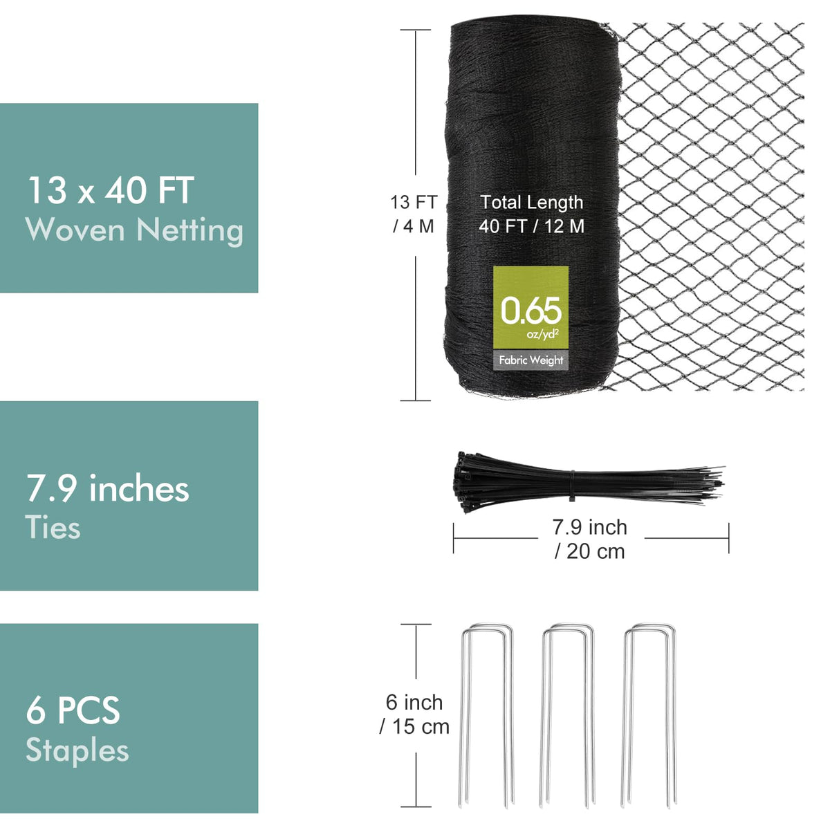 Fetanten staples and twist ties included for installation