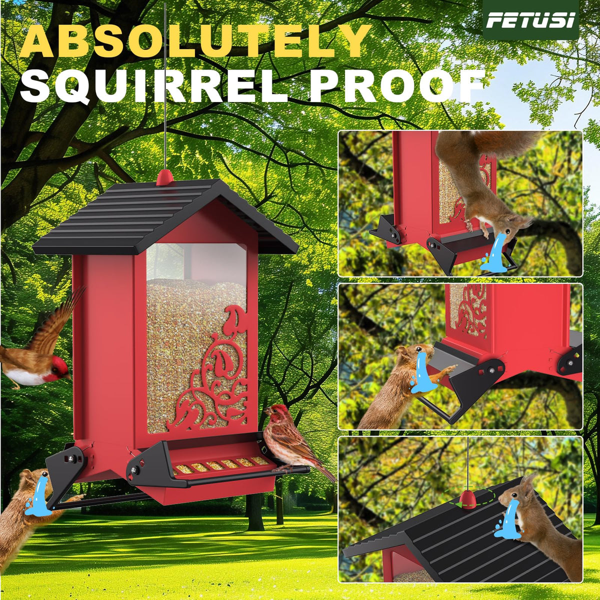 FETUSI feeder close-up weight-activated perches demonstrate smooth operation.