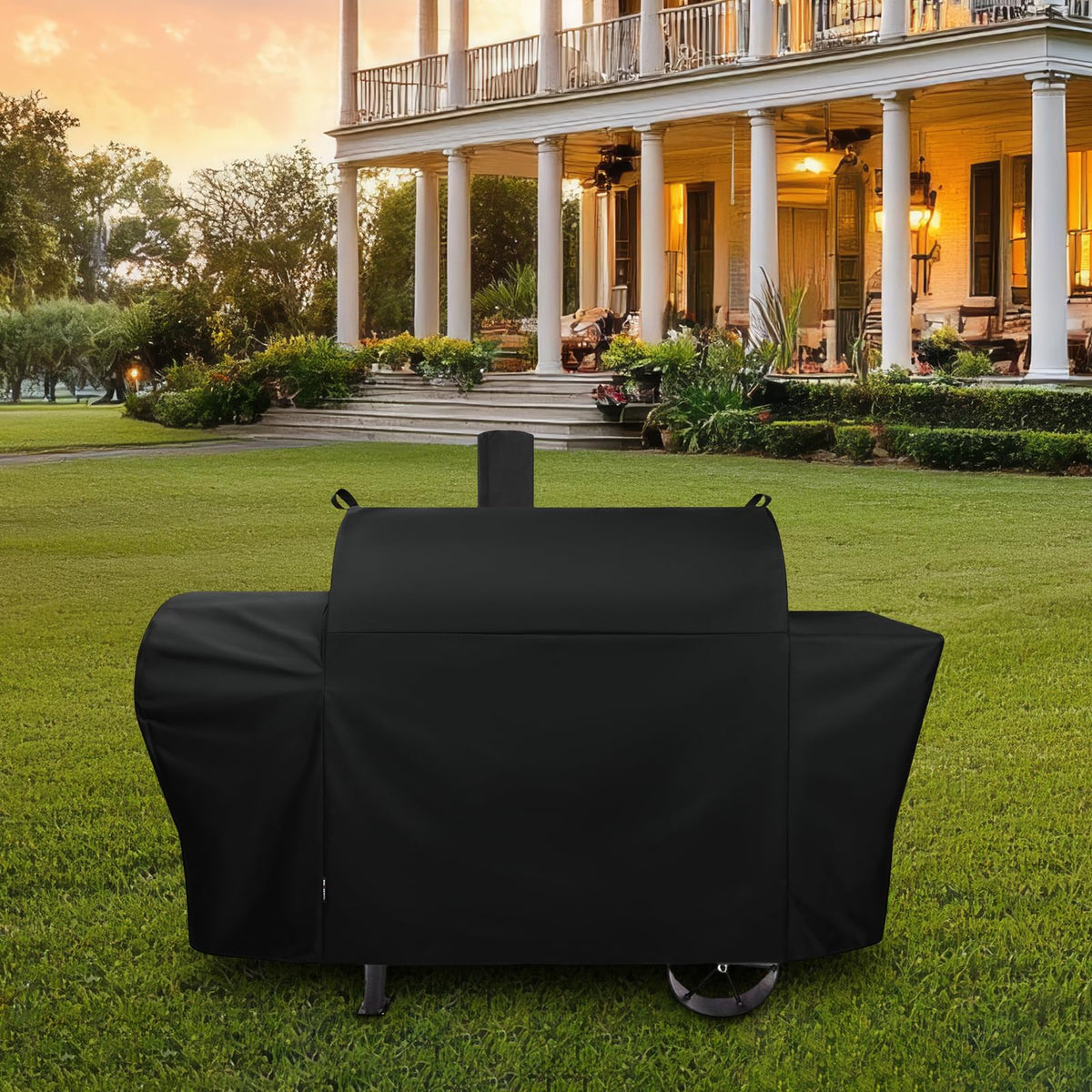 FEVERCOVER durable handles grill cover allows easy on/off with gloves.