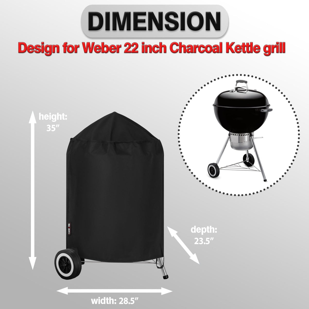 FEVERCOVER material close-up shows 600D fabric and waterproof coating for durability