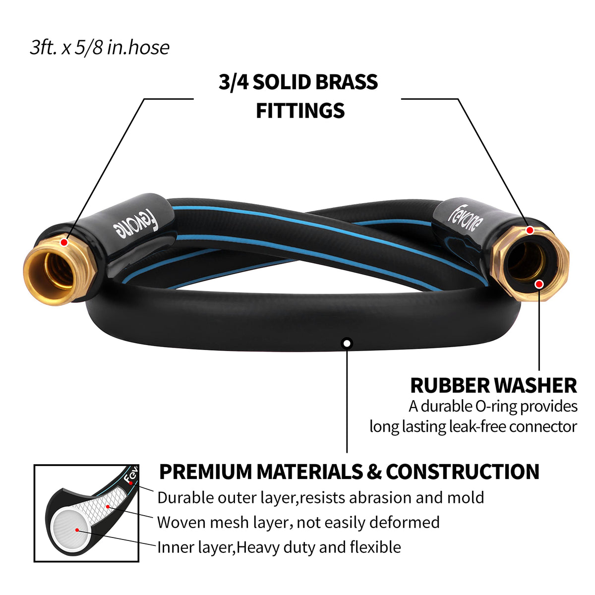FEVONE 5-8 inner diameter hose ensures smooth, consistent water flow.