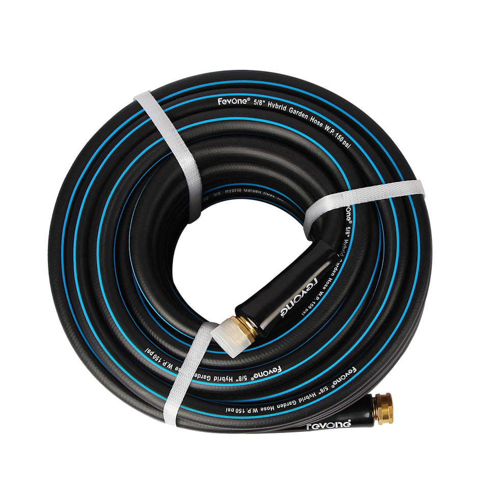 FevOne no-kinking water hose 50ft maintains steady flow for lawn care and car washing.