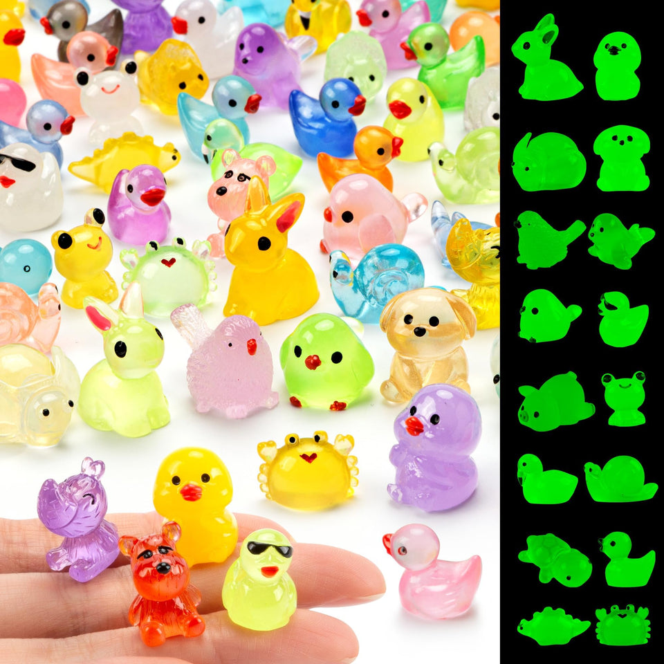 FEXIA glow mini ducks figurine glowing in the dark for playful garden decor