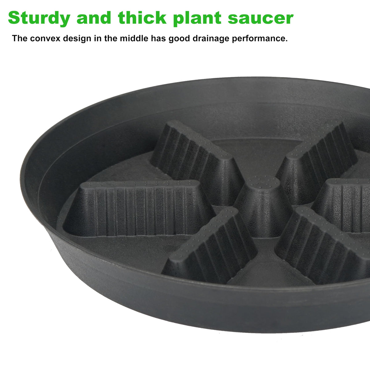 Feyvdzv 10-inch drip tray catches water and soil debris.