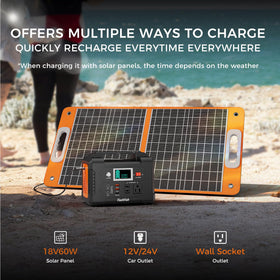 FF Flashfish 151Wh battery supports wall, car, or solar charging.