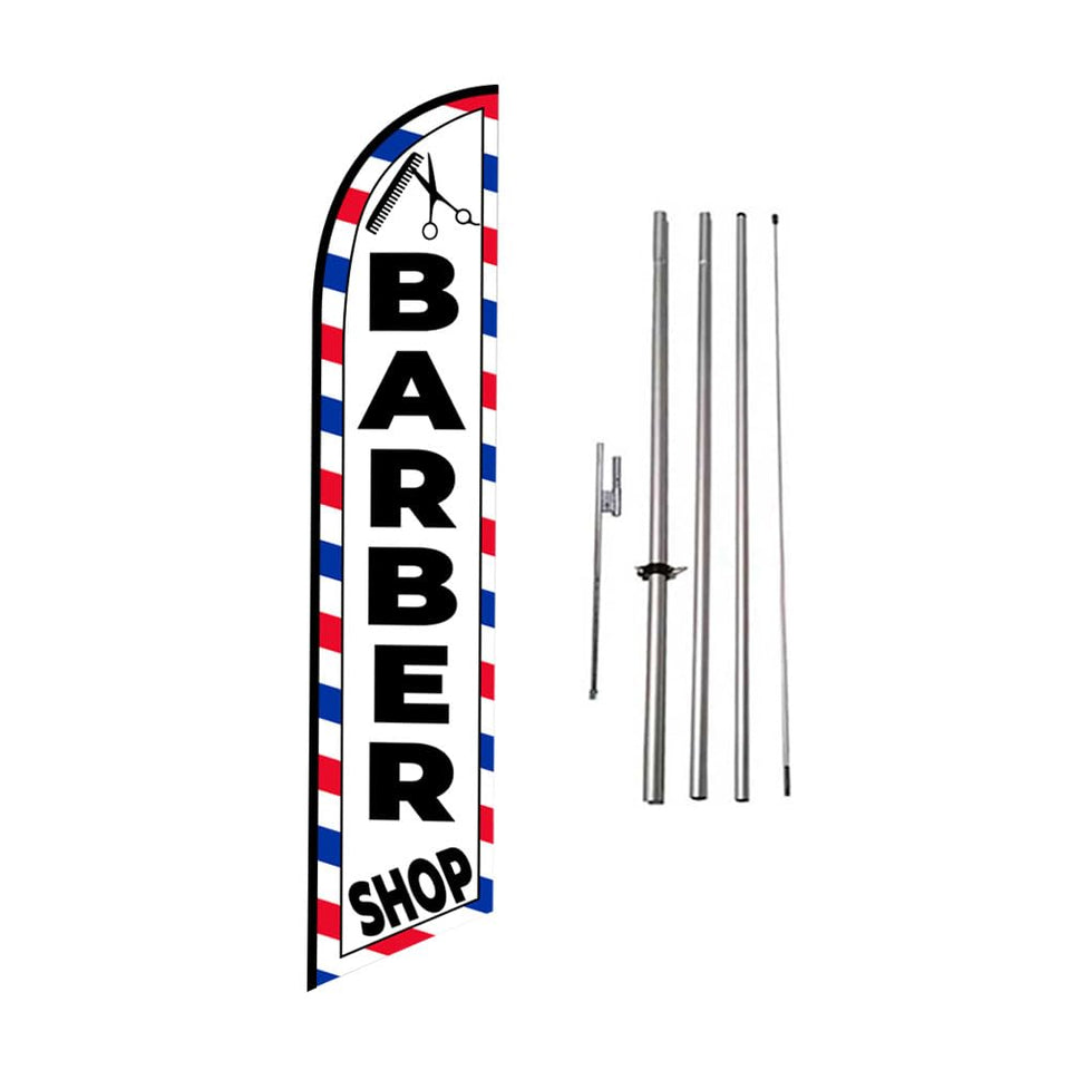 FFN Barber Shop feather flag front view boosts storefront visibility for foot traffic.
