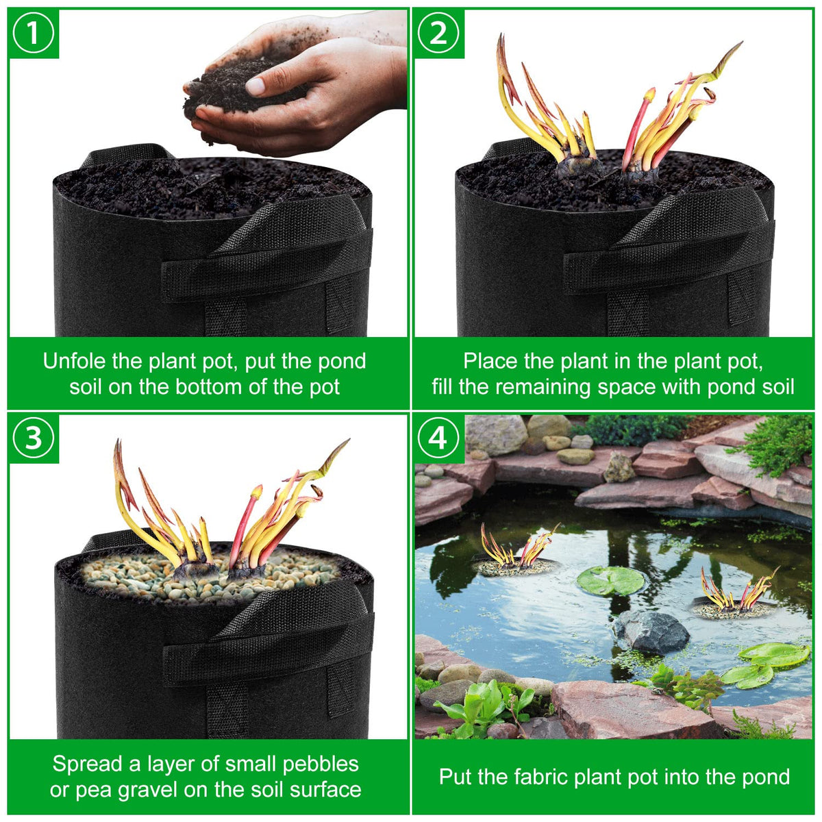 FFNIU pond pot with handle demonstrates portable design for easy relocation of aquatic plants.