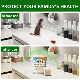 FfordHome pest-control pouches on a kitchen shelf guarding food areas.