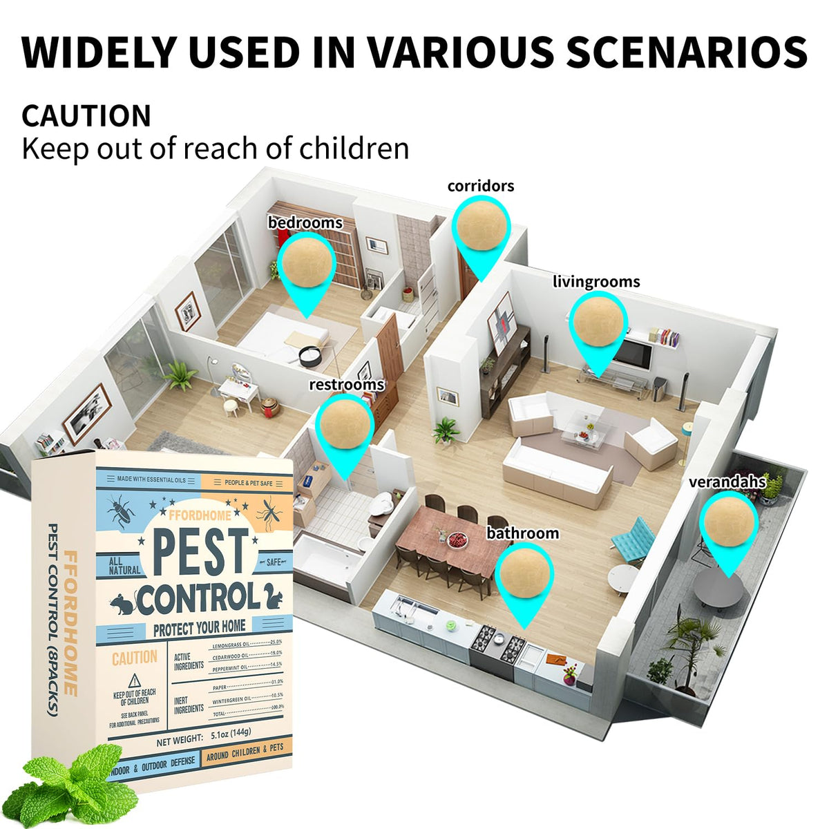 FfordHome Pest Repellent Balls closet or drawer placement offers discreet protection.