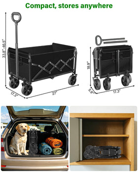 FFQ collapsible wagon open shows full-size cargo capacity.
