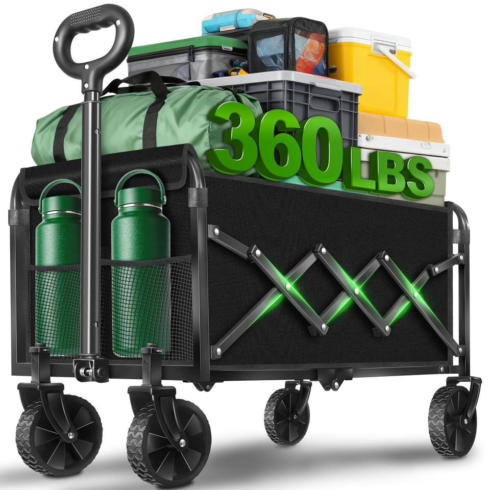 FFQ folding wagon with all-terrain wheels on rough trails for easy transport