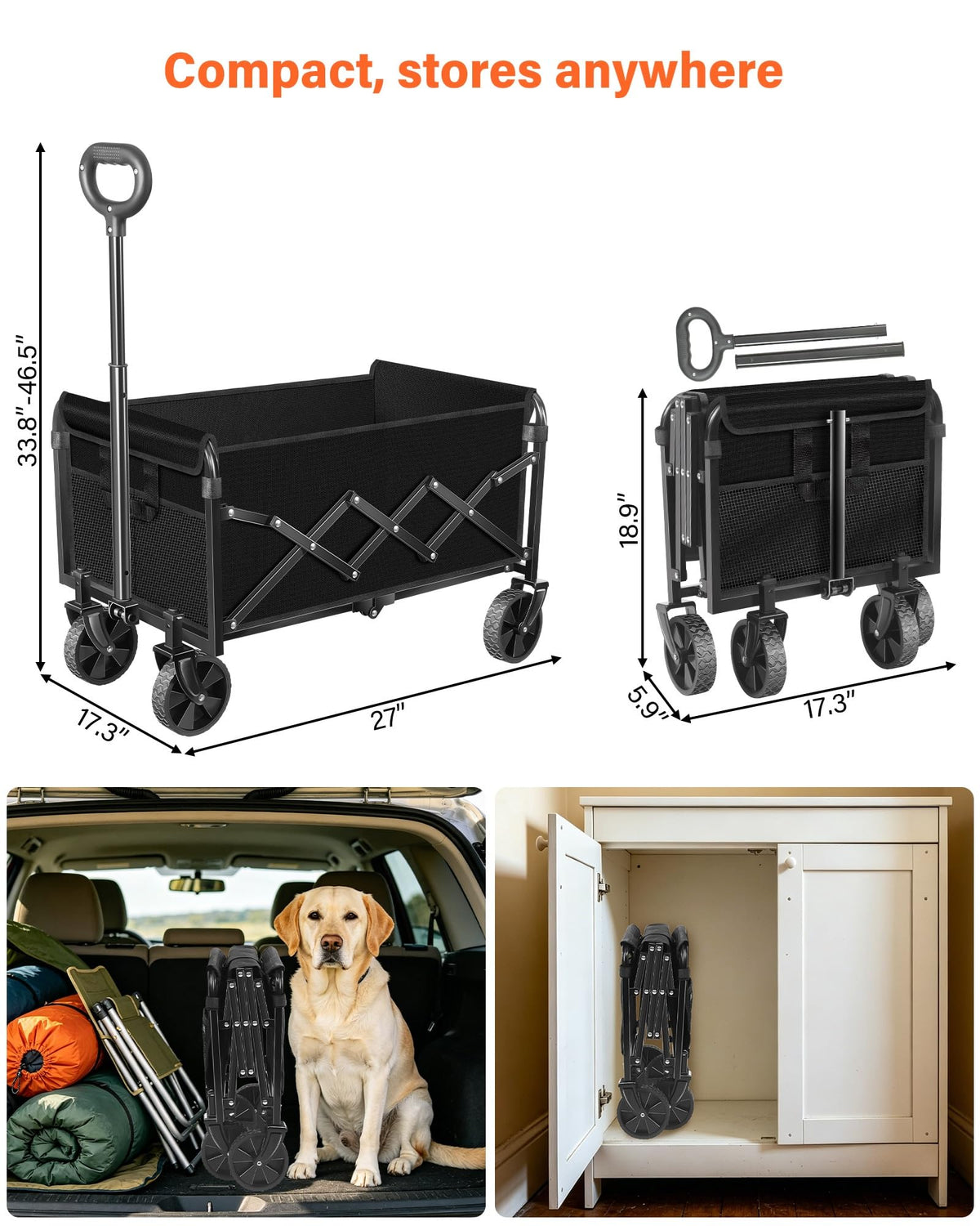 FFQ Folding Wagon folded for compact storage in trunk or closet