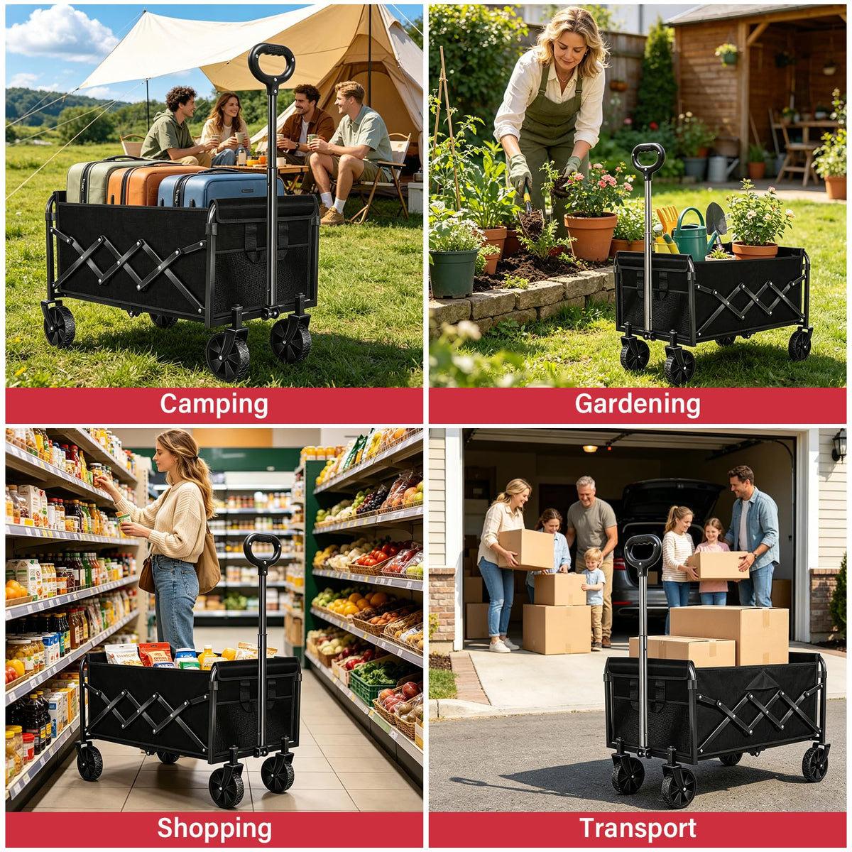 FFQ Folding Wagon versatile use for camping, groceries, and gardening