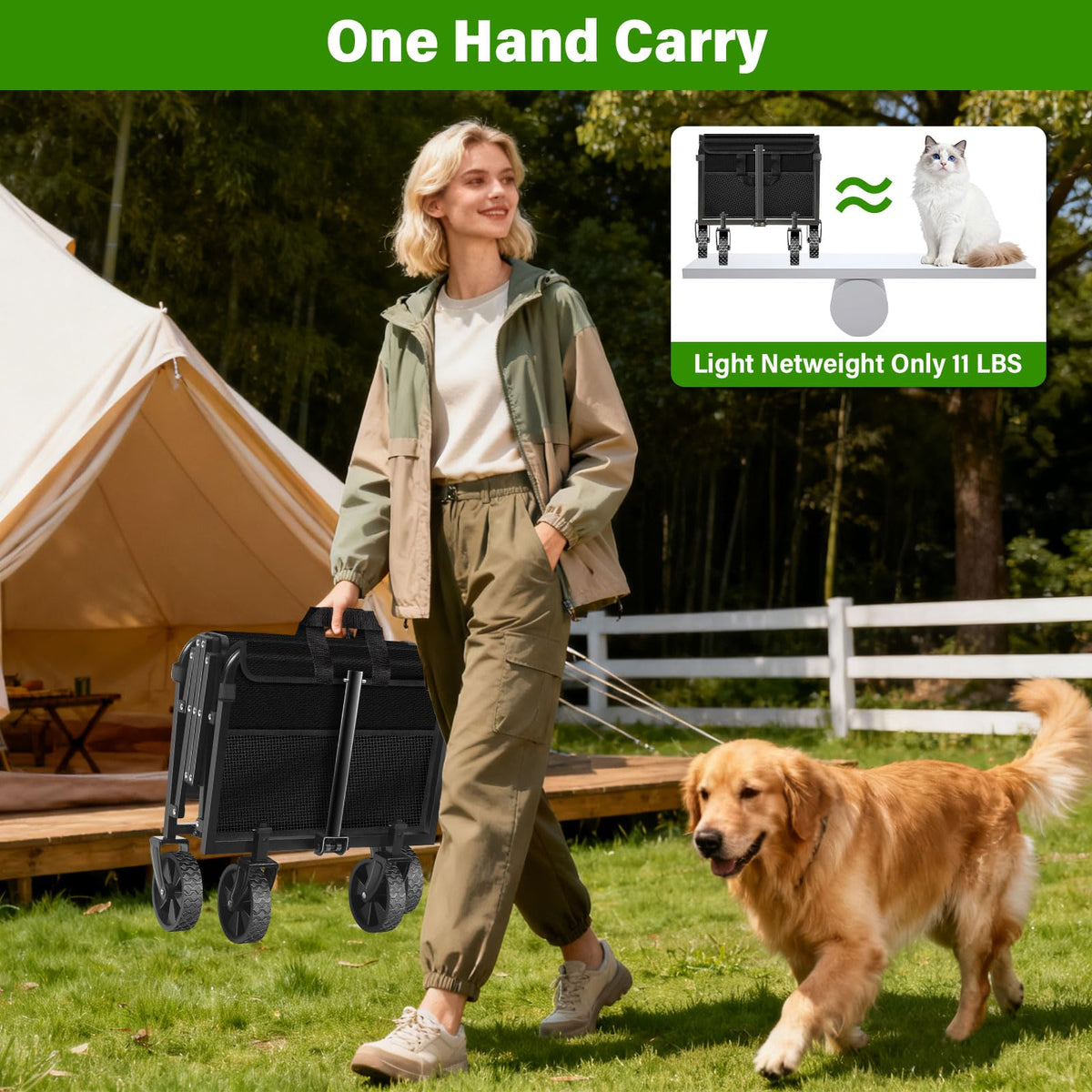 FFQ folding wagon water-resistant fabric helps protect gear