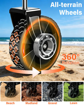FFQ Wagons all-terrain 360-degree wheels glide over sand, gravel, and grass