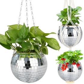 FGBNM 6-inch disco ball planter with mirrored facets adds sparkle to any wall.
