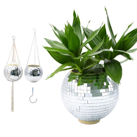 FGBNM Disco Ball Planter 8-inch silver with reflective surface for indoor greenery