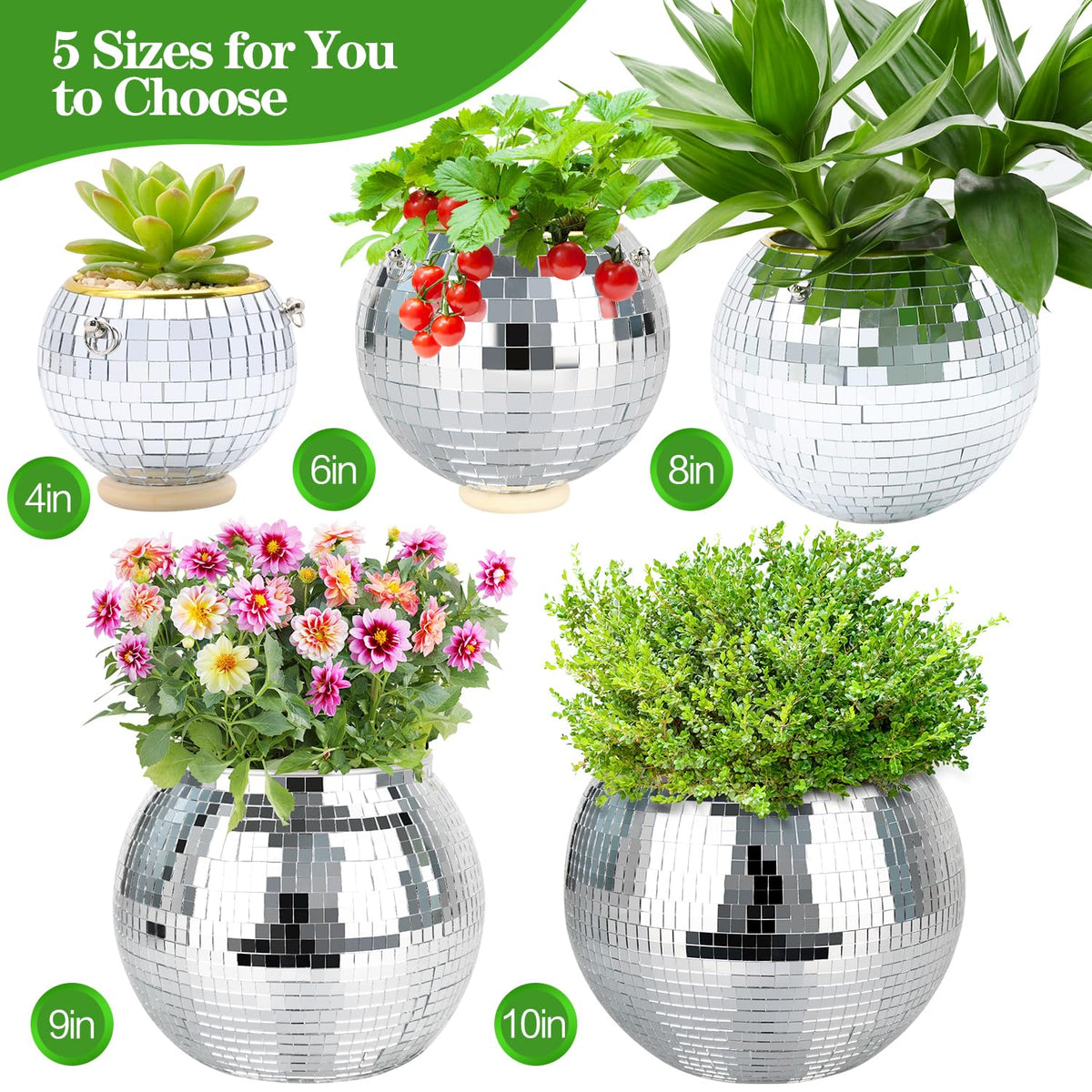 FGBNM disco ball planter with mirror pieces enhances any table or shelf decor.